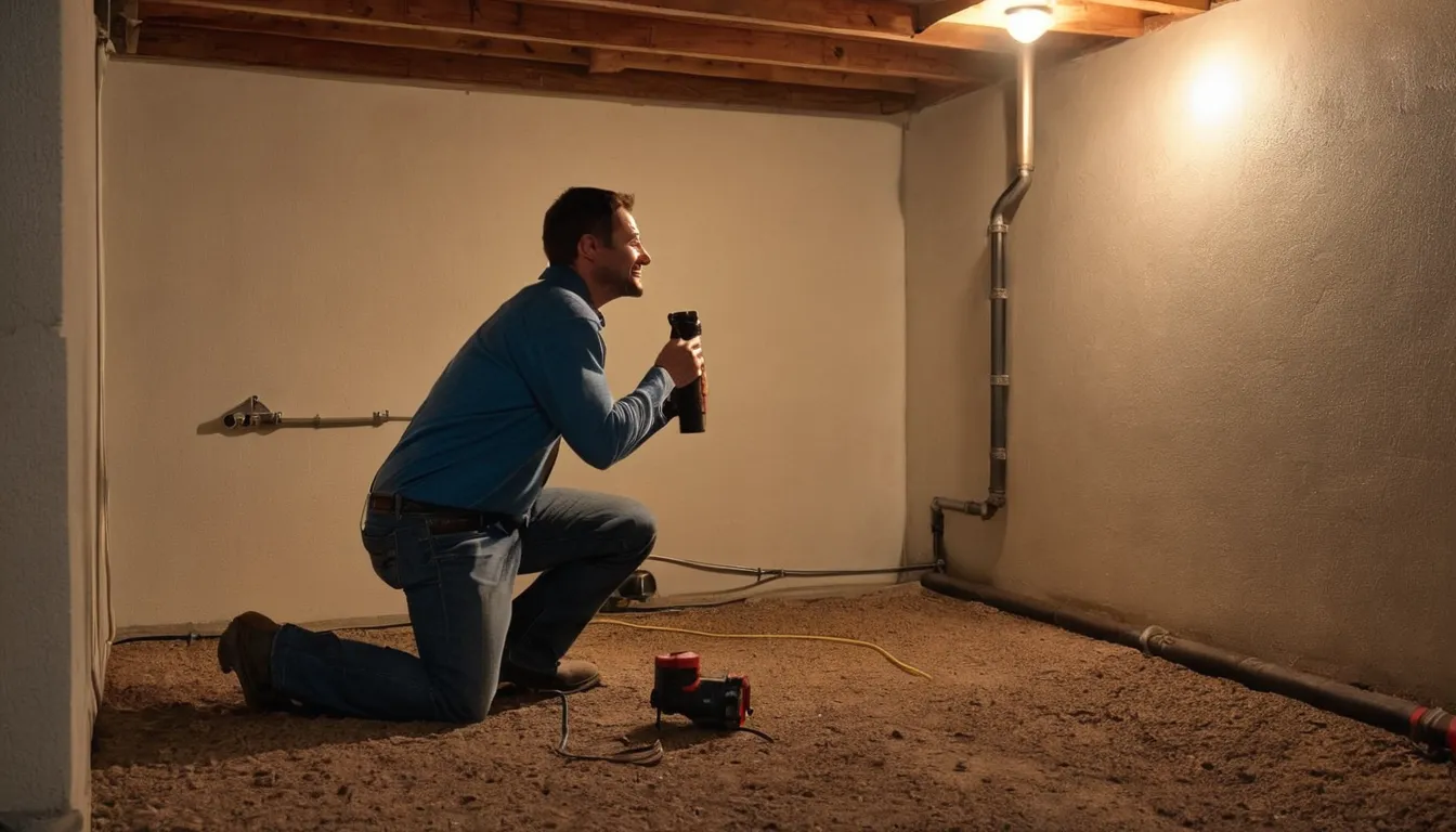 A provider checking a basement wall for pest entry points in a Denver home
