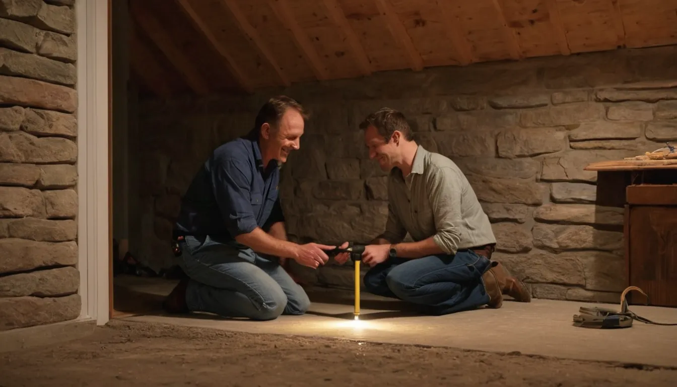 A local pest provider inspecting the wooden sill plate in a Denver basement with a flashlight